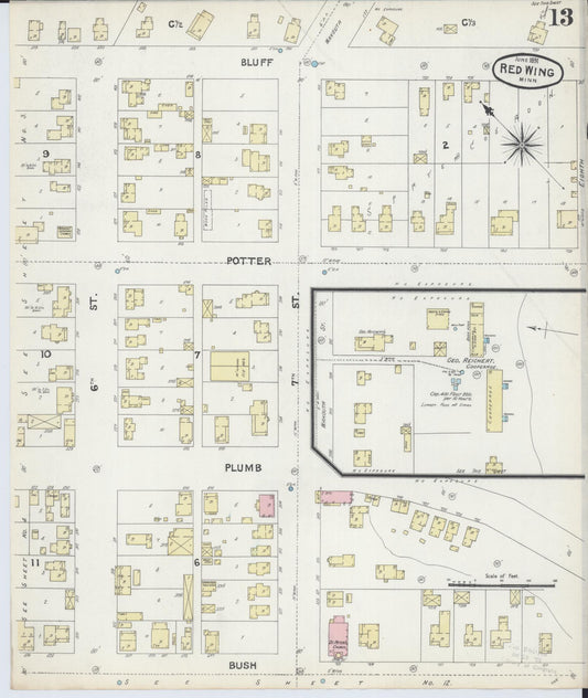 Sanborn Fire Insurance Map from Red Wing, Goodhue County, Minnesota (1891), Sheet #0013 - Historic Sanborn Fire Insurance Map Print, vintage old map wall art, antique decor, genealogy gift, Minnesota Minnesota map