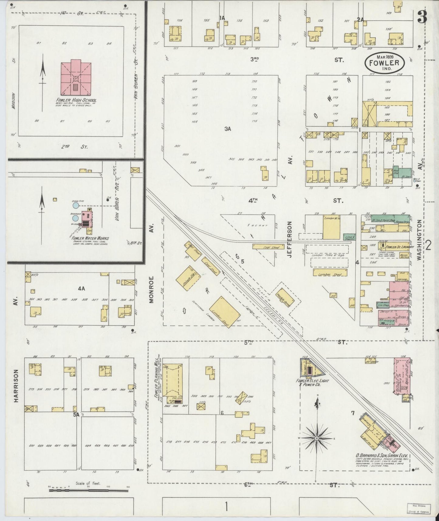 Sanborn Fire Insurance Map from Fowler, Benton County, Indiana (1899), Sheet #0003 - Complete Map Set gallery image, historic Sanborn map, vintage wall art, Indiana Indiana