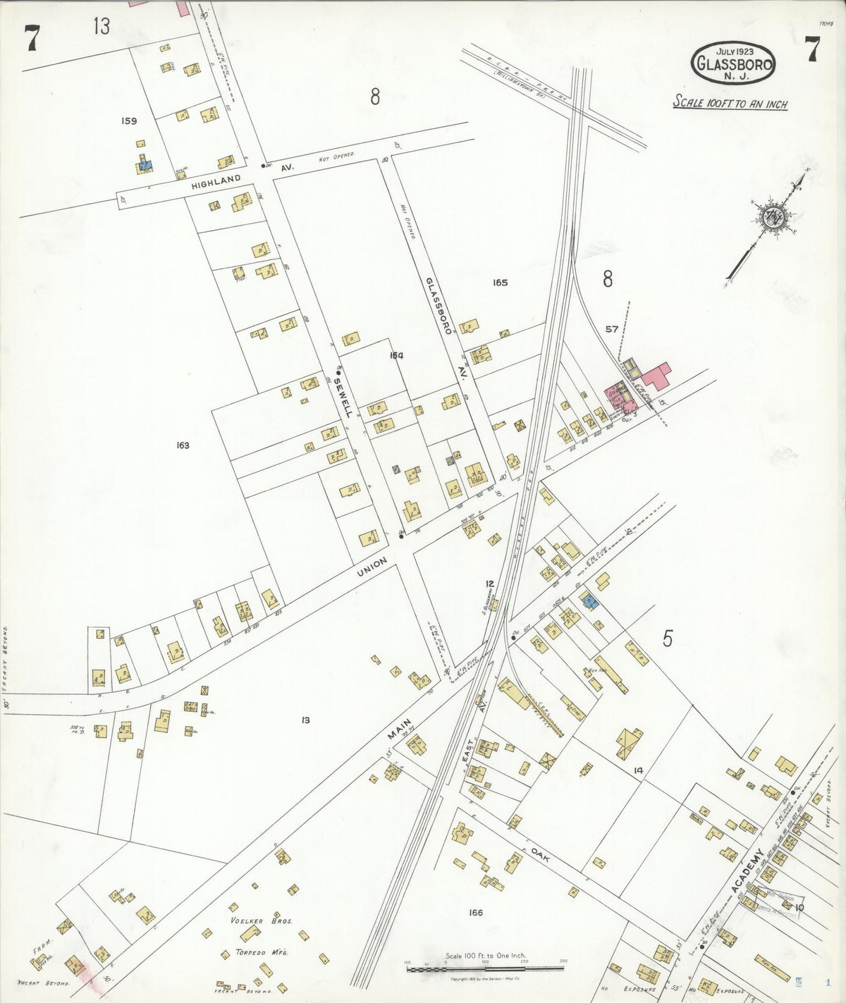 Sanborn Fire Insurance Map from Glassboro, Gloucester County, New Jersey (1923), Sheet #0007 - Complete Map Set gallery image, historic Sanborn map, vintage wall art, New Jersey New Jersey