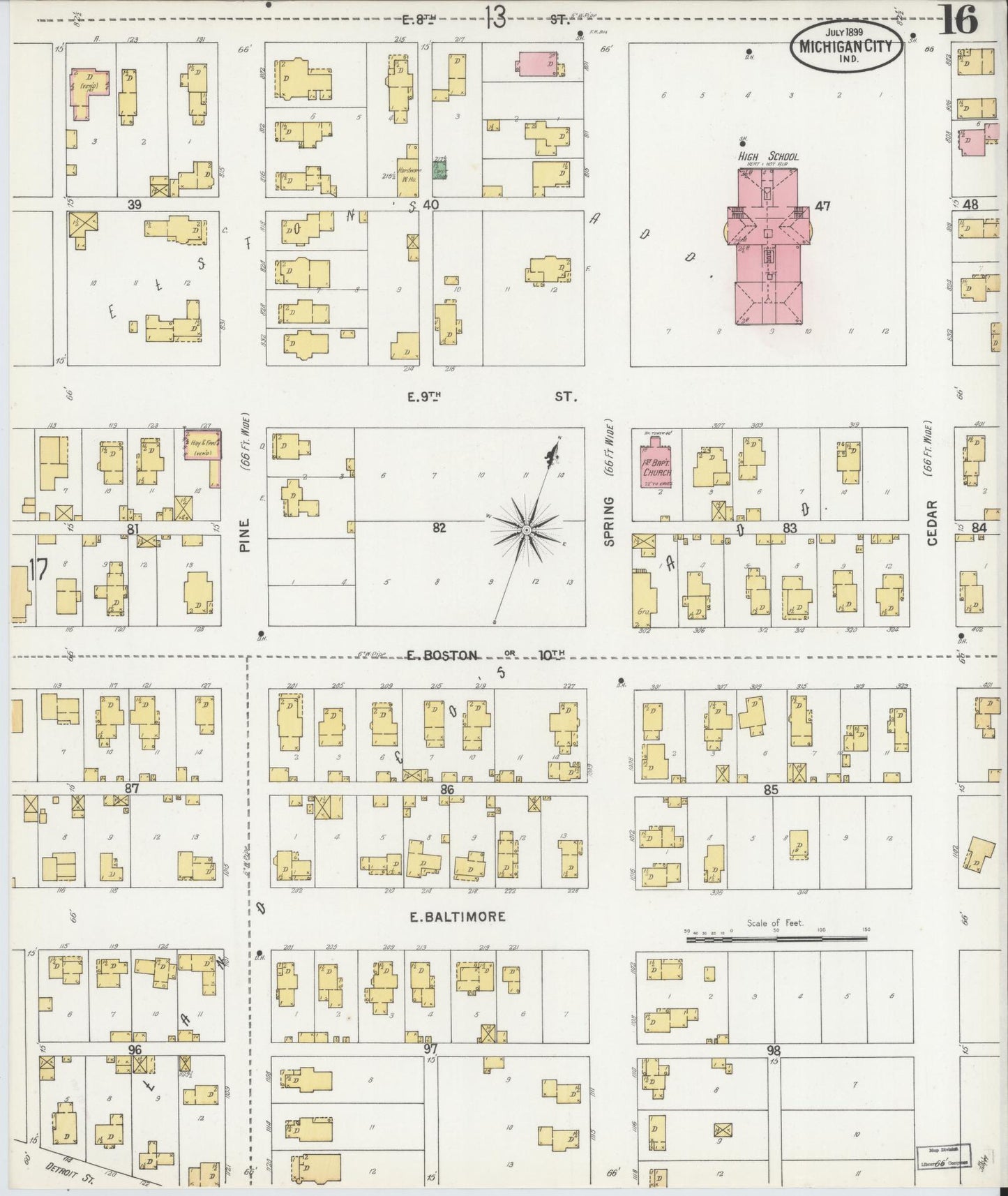 Sanborn Fire Insurance Map from Michigan City, La Porte County, Indiana (1899), Sheet #0016 - Complete Map Set gallery image, historic Sanborn map, vintage wall art, Michigan Michigan