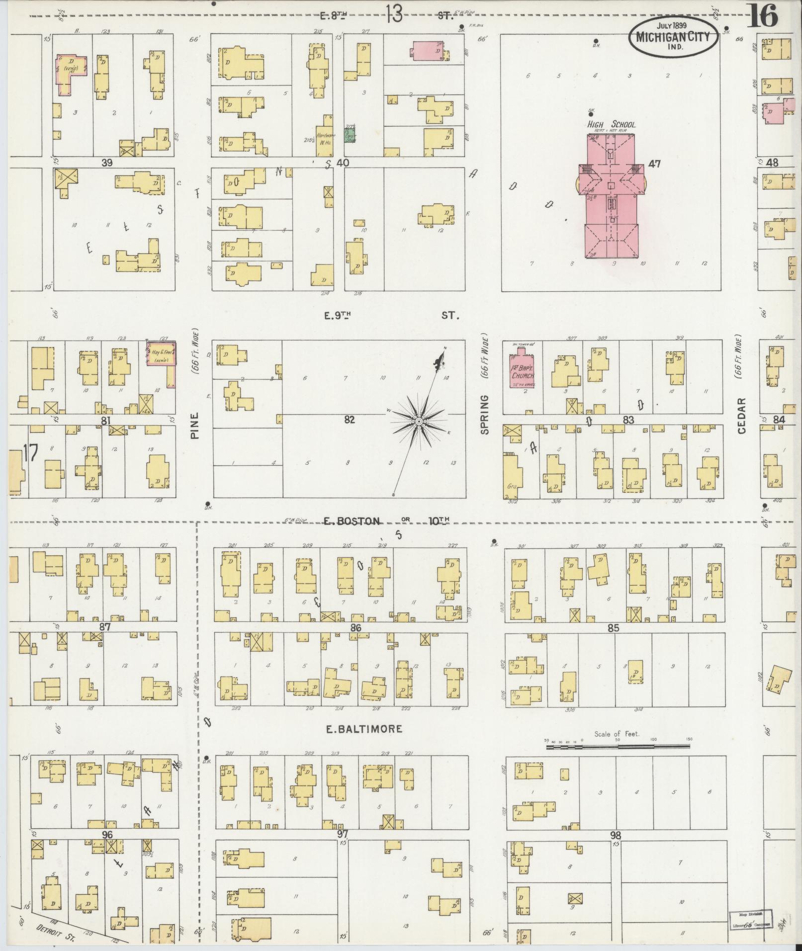 Sanborn Fire Insurance Map from Michigan City, La Porte County, Indiana (1899), Sheet #0016 - Complete Map Set gallery image, historic Sanborn map, vintage wall art, Michigan Michigan