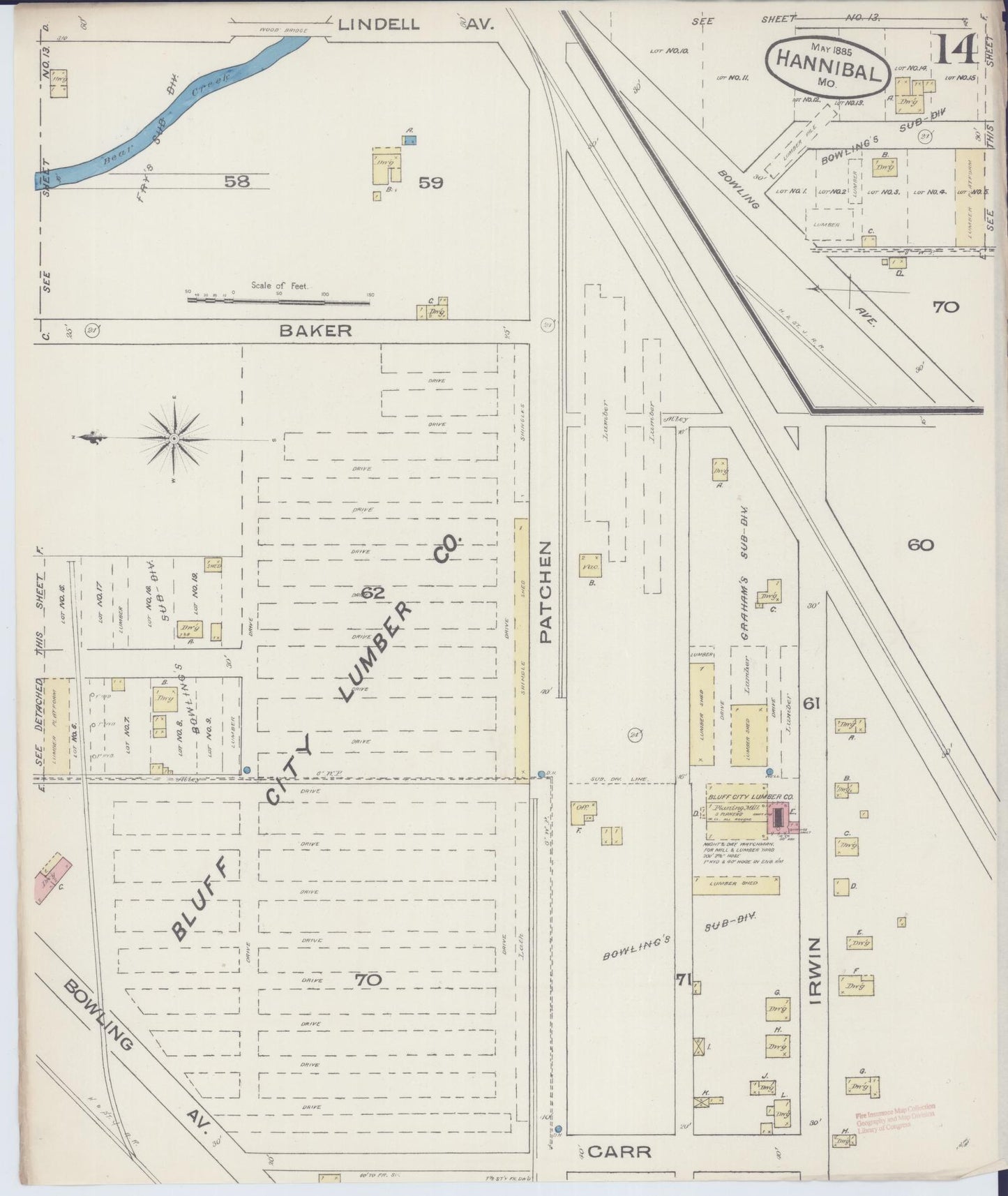 Sanborn Fire Insurance Map from Hannibal, Marion County, Missouri (1885), Sheet #0014 - Complete Map Set gallery image, historic Sanborn map, vintage wall art, Missouri Missouri