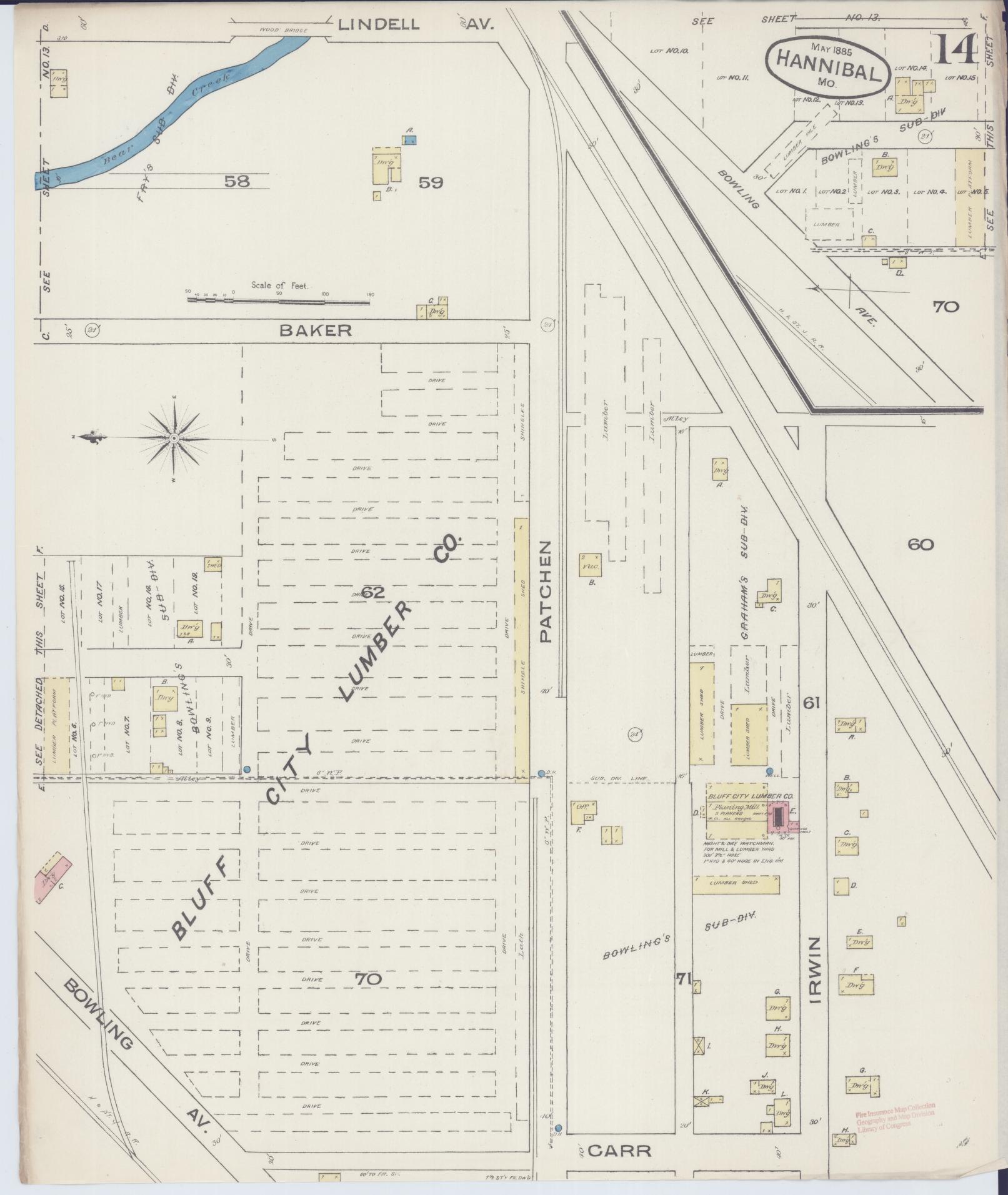 Sanborn Fire Insurance Map from Hannibal, Marion County, Missouri (1885), Sheet #0014 - Complete Map Set gallery image, historic Sanborn map, vintage wall art, Missouri Missouri