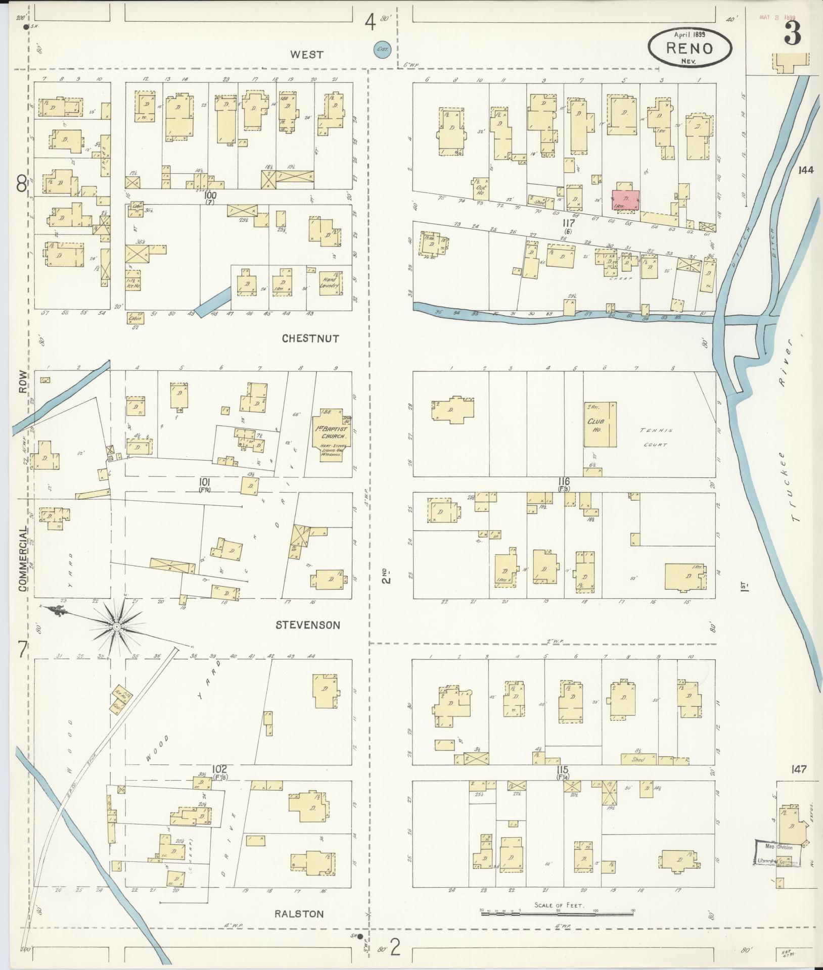 Sanborn Fire Insurance Map from Reno, Washoe County, Nevada (1899), Sheet #0003 - Complete Map Set gallery image, historic Sanborn map, vintage wall art, Nevada Nevada