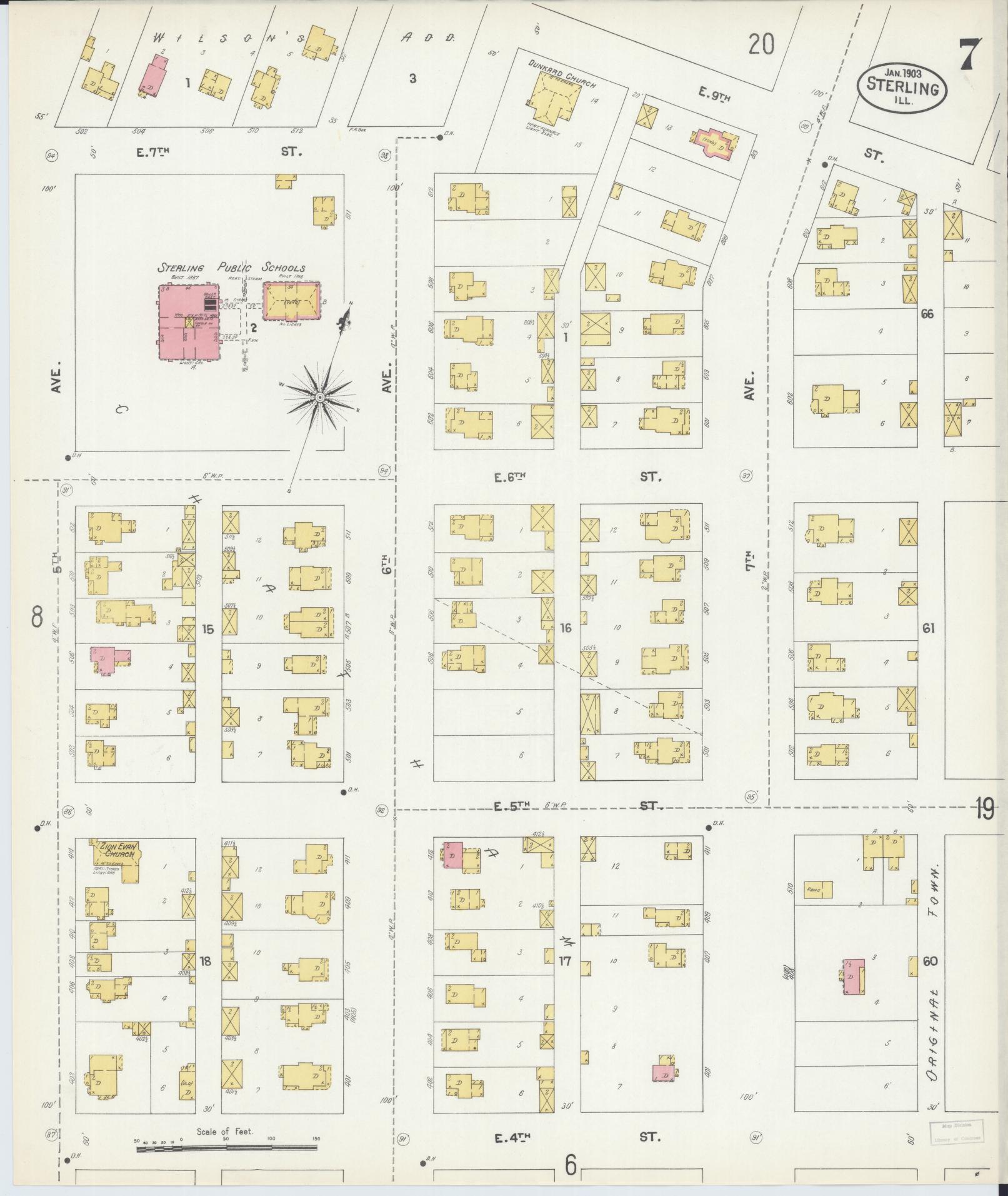 Sanborn Fire Insurance Map from Sterling, Whiteside County, Illinois (1903), Sheet #0007 - Complete Map Set gallery image, historic Sanborn map, vintage wall art, Illinois Illinois