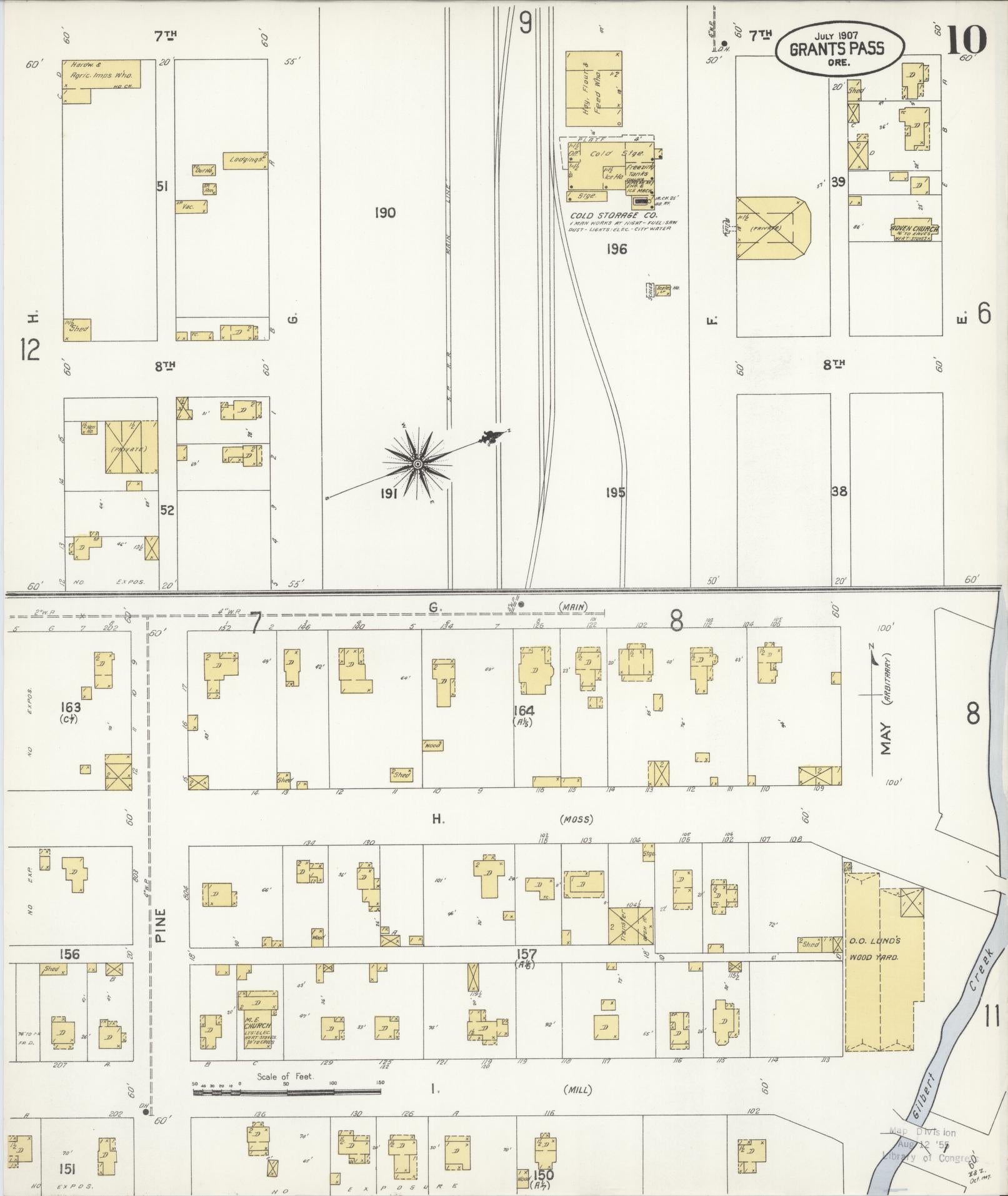 Sanborn Fire Insurance Map from Grants Pass, Josephine County, Oregon (1907), Sheet #0010 - Historic Sanborn Fire Insurance Map Print, vintage old map wall art, antique decor, genealogy gift, Oregon Oregon map