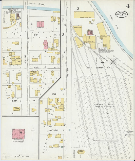 Sanborn Fire Insurance Map from Oconto, Oconto County, Wisconsin (1898), Sheet #0004 - Historic Sanborn Fire Insurance Map Print, vintage old map wall art, antique decor, genealogy gift, Wisconsin Wisconsin map