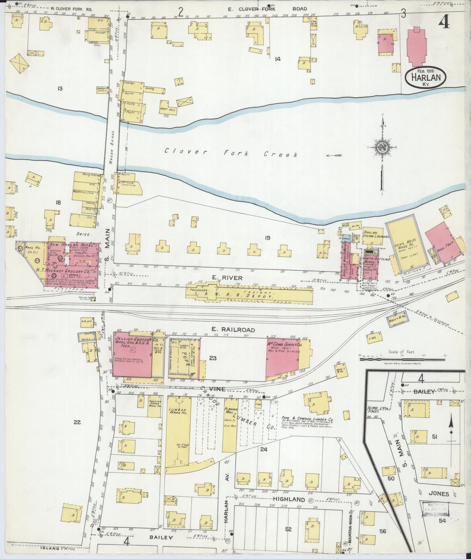 Sanborn Fire Insurance Map from Harlan, Harlan County, Kentucky (1919), Sheet #0004 - Complete Map Set gallery image, historic Sanborn map, vintage wall art, Kentucky Kentucky
