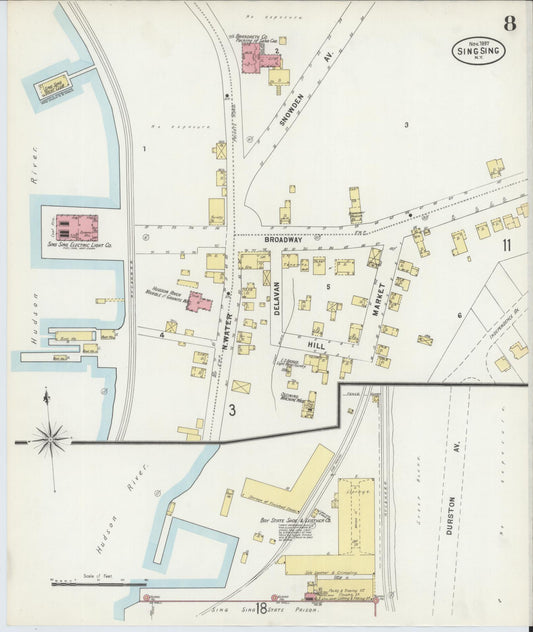 Sanborn Fire Insurance Map from Sing Sing, Westchester County, New York (1897), Sheet #0008 - Historic Sanborn Fire Insurance Map Print, vintage old map wall art, antique decor, genealogy gift, New York New York map