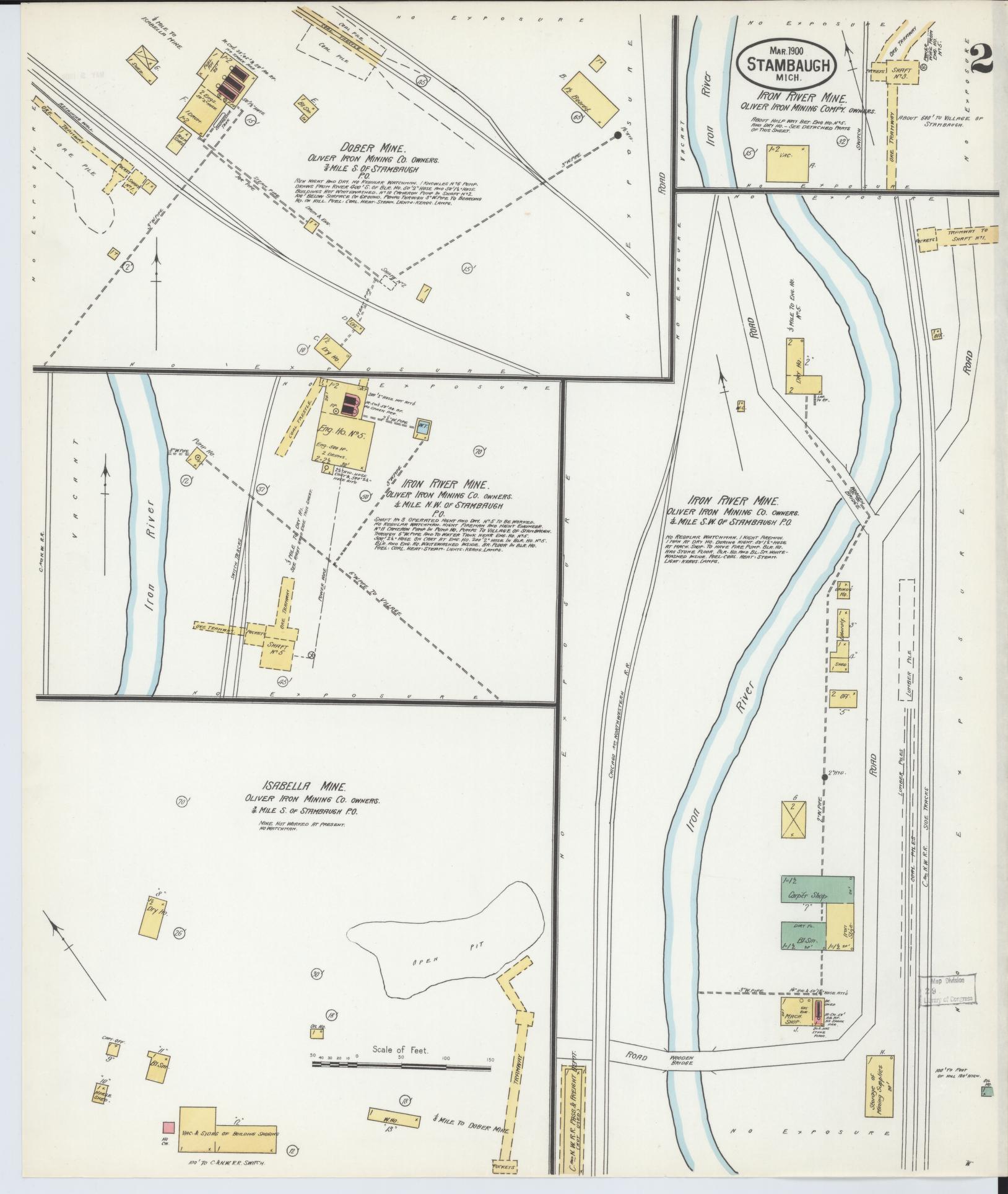 Sanborn Fire Insurance Map from Stambaugh, Iron County, Michigan (1900), Sheet #0002 - Historic Sanborn Fire Insurance Map Print, vintage old map wall art, antique decor, genealogy gift, Michigan Michigan map