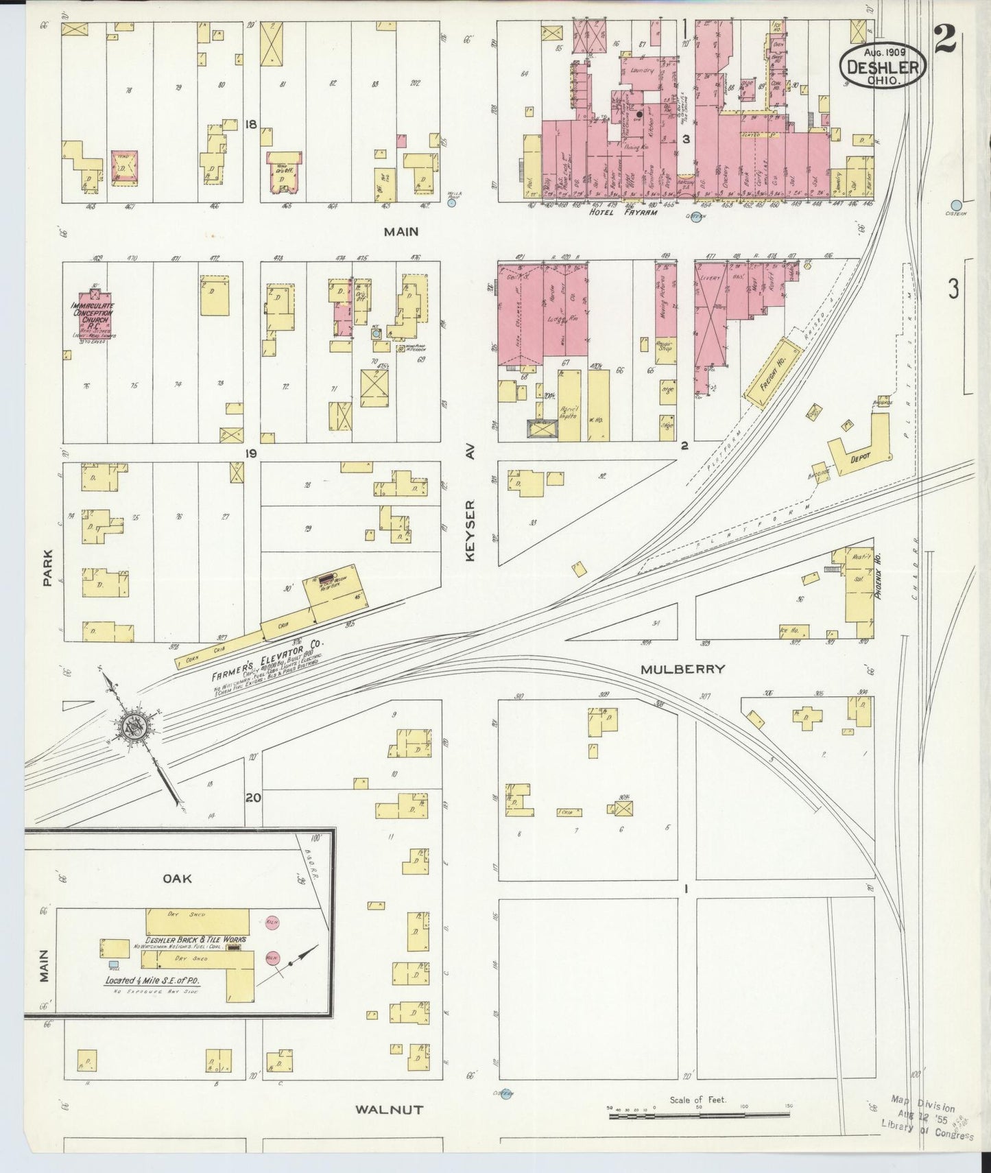 Sanborn Fire Insurance Map from Deshler, Henry County, Ohio (1909), Sheet #0002 - Historic Sanborn Fire Insurance Map Print, vintage old map wall art, antique decor, genealogy gift, Ohio Ohio map