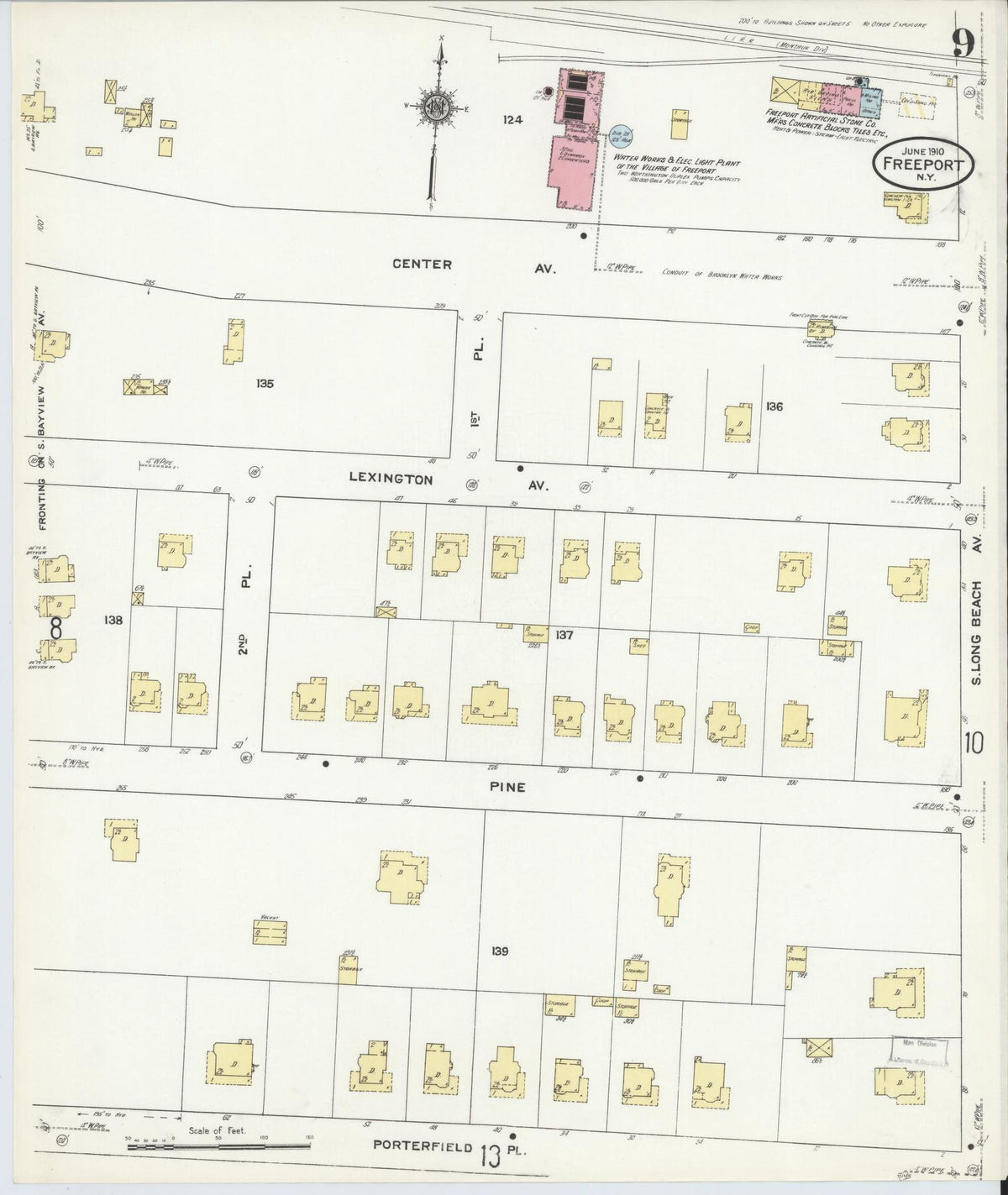 Sanborn Fire Insurance Map from Freeport, Nassau County, New York (1910), Sheet #0009 - Complete Map Set gallery image, historic Sanborn map, vintage wall art, New York New York