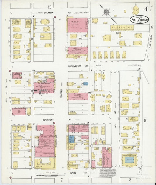 Sanborn Fire Insurance Map from Port Arthur, Jefferson County, Texas (1918), Sheet #0004 - Historic Sanborn Fire Insurance Map Print, vintage old map wall art, antique decor, genealogy gift, Texas Texas map