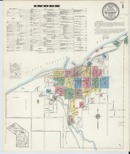 Sanborn Fire Insurance Map from Petoskey, Emmet County, Michigan (1913), Sheet #0001 - Complete Map Set gallery image, historic Sanborn map, vintage wall art, Michigan Michigan