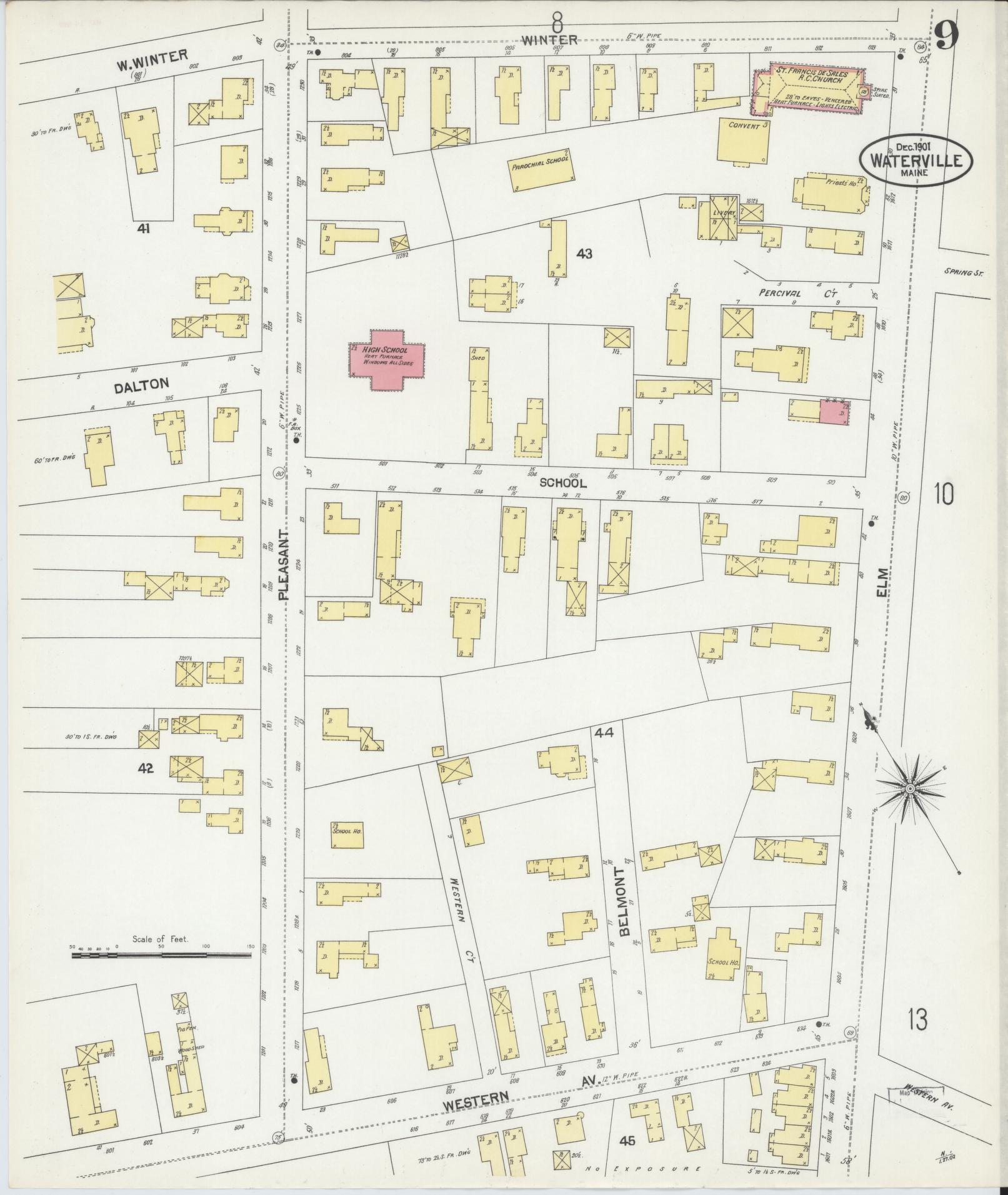 Sanborn Fire Insurance Map from Waterville, Kennebec County, Maine (1901), Sheet #0009 - Historic Sanborn Fire Insurance Map Print, vintage old map wall art, antique decor, genealogy gift, Maine Maine map