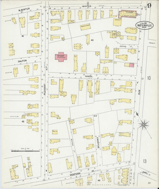 Sanborn Fire Insurance Map from Waterville, Kennebec County, Maine (1901), Sheet #0009 - Historic Sanborn Fire Insurance Map Print, vintage old map wall art, antique decor, genealogy gift, Maine Maine map