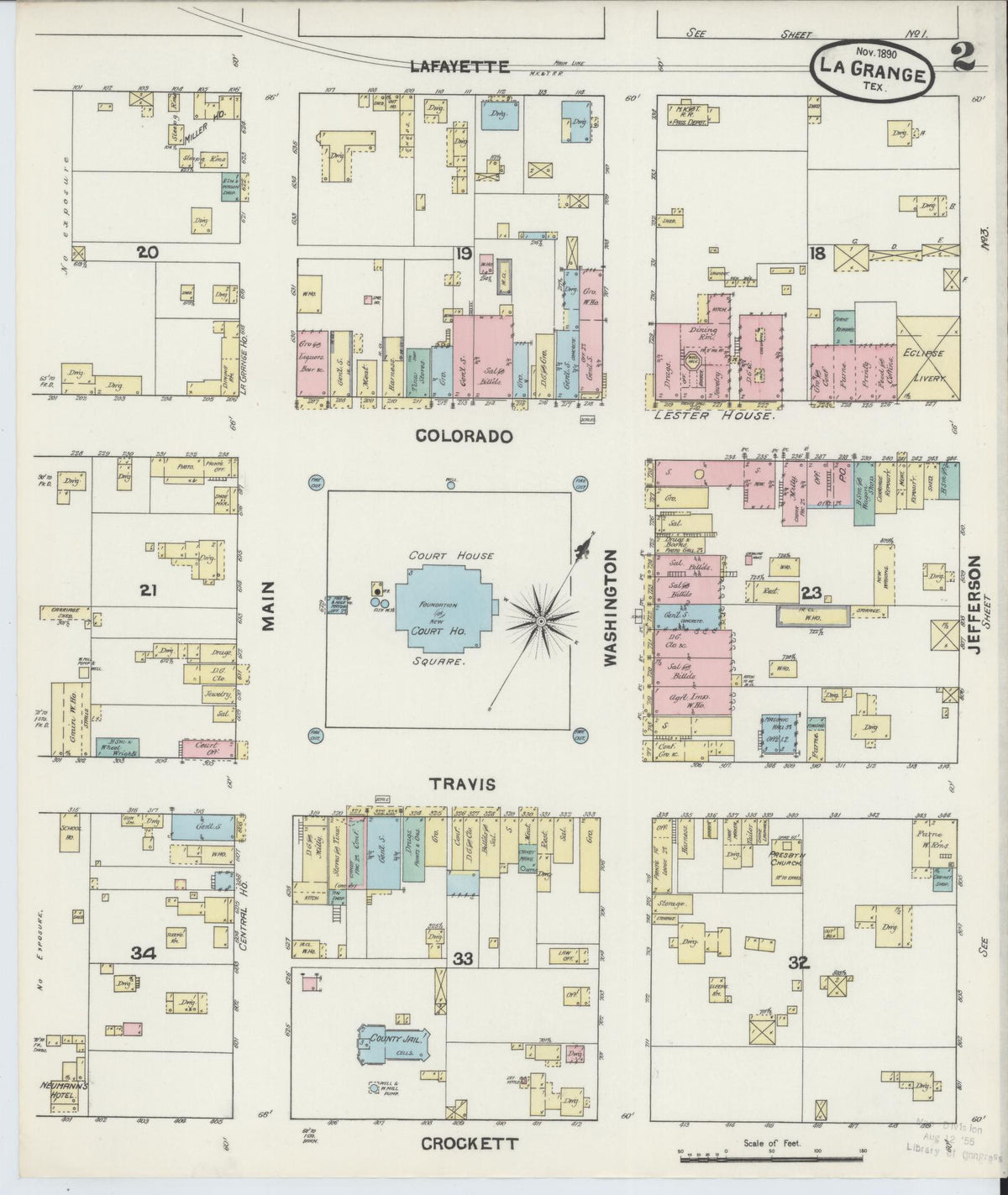 Sanborn Fire Insurance Map from La Grange, Fayette County, Texas (1890), Sheet #0002 - Historic Sanborn Fire Insurance Map Print, vintage old map wall art, antique decor, genealogy gift, Texas Texas map