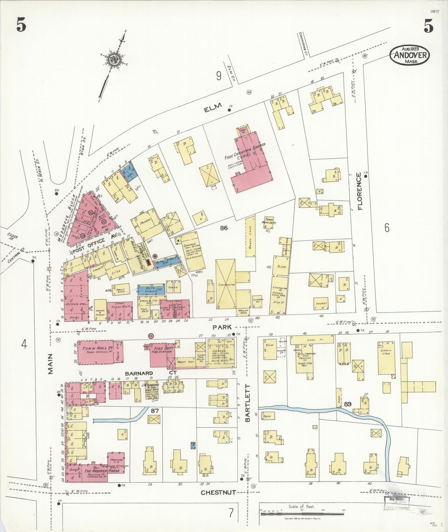 Sanborn Fire Insurance Map from Andover, Essex County, Massachusetts (1923), Sheet #0005 - Complete Map Set gallery image, historic Sanborn map, vintage wall art, Massachusetts Massachusetts