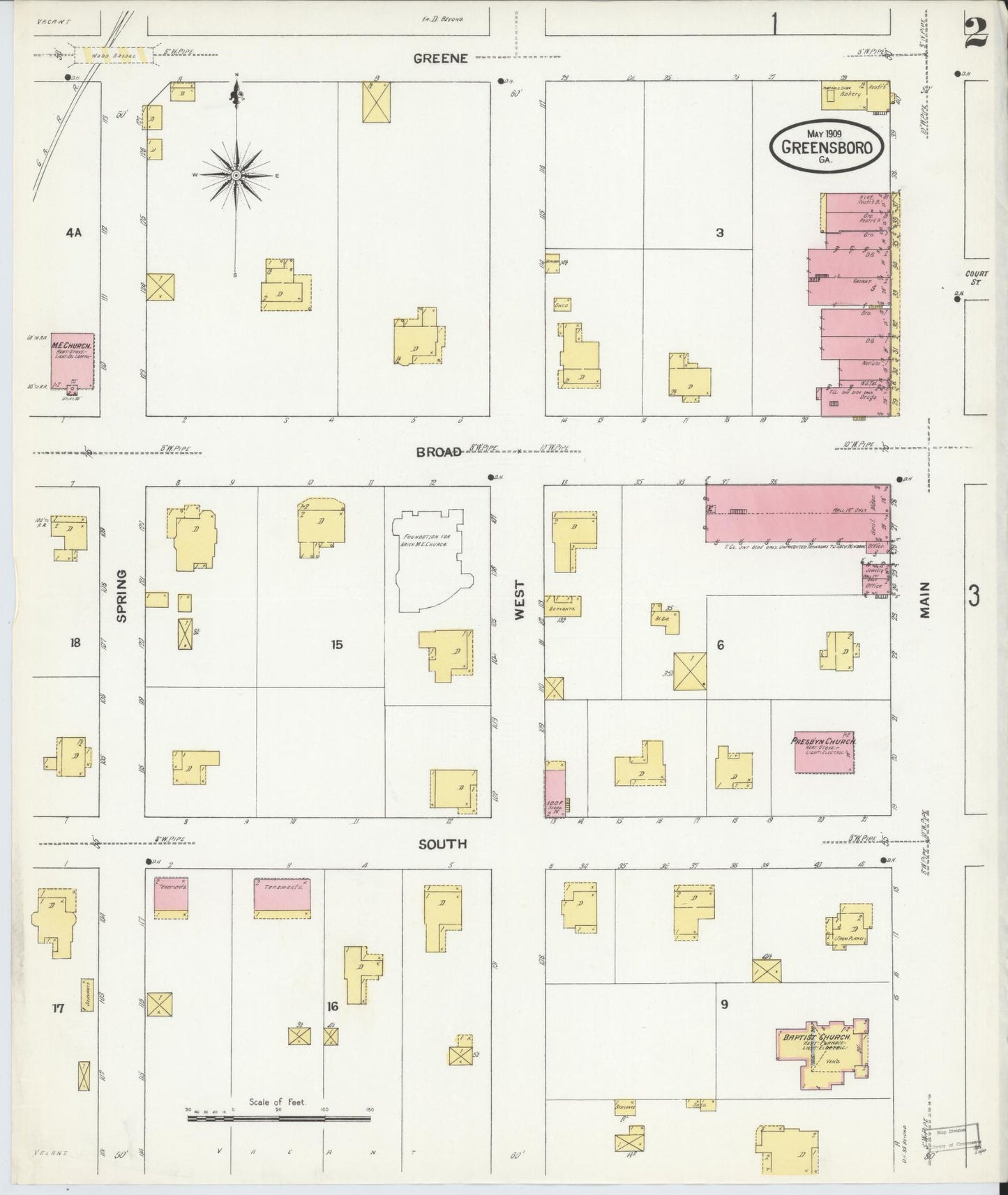 Sanborn Fire Insurance Map from Greensboro, Greene County, Georgia (1909), Sheet #0002 - Complete Map Set gallery image, historic Sanborn map, vintage wall art, Georgia Georgia