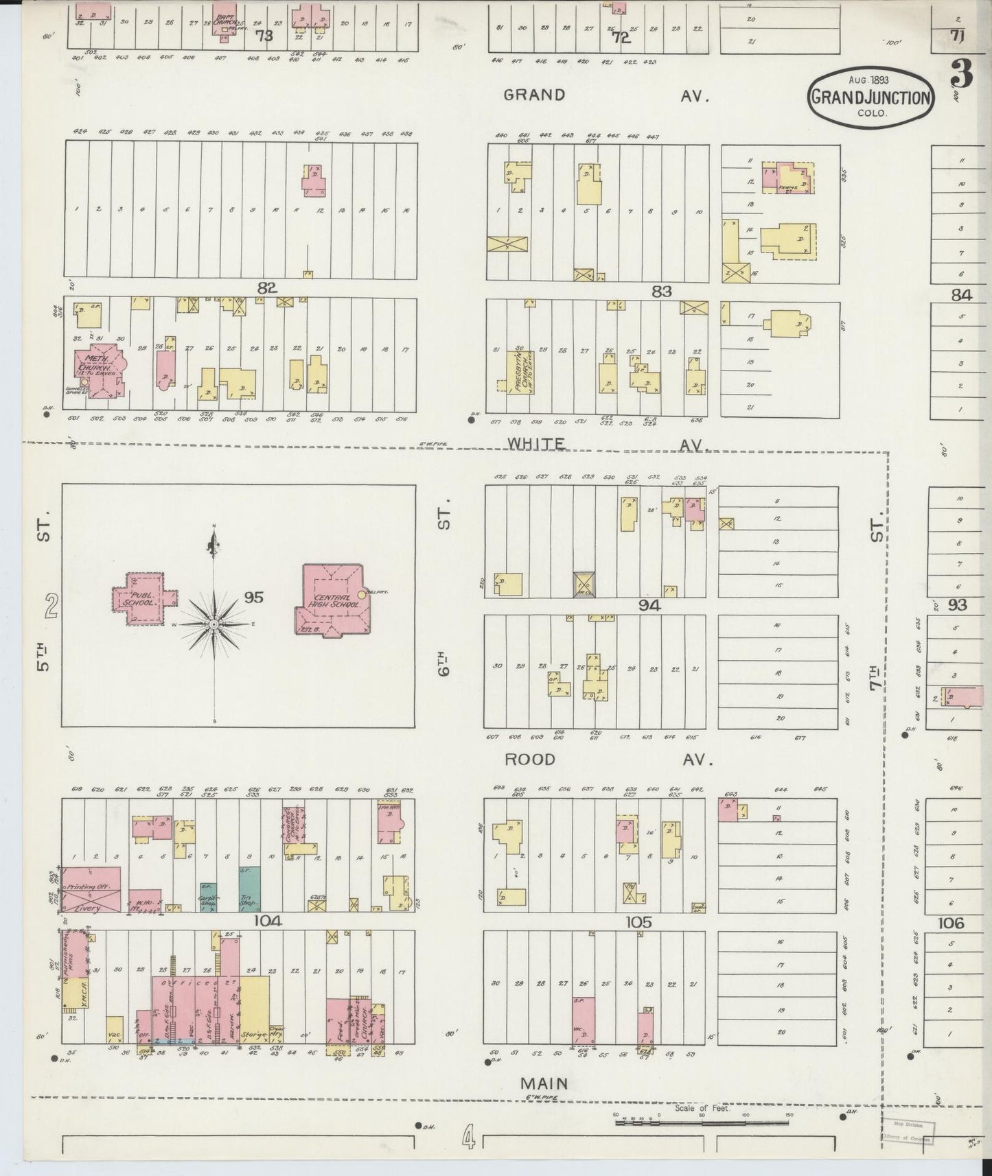 Sanborn Fire Insurance Map from Grand Junction, Mesa County, Colorado (1893), Sheet #0003 - Historic Sanborn Fire Insurance Map Print, vintage old map wall art, antique decor, genealogy gift, Colorado Colorado map