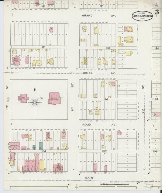 Sanborn Fire Insurance Map from Grand Junction, Mesa County, Colorado (1893), Sheet #0003 - Historic Sanborn Fire Insurance Map Print, vintage old map wall art, antique decor, genealogy gift, Colorado Colorado map