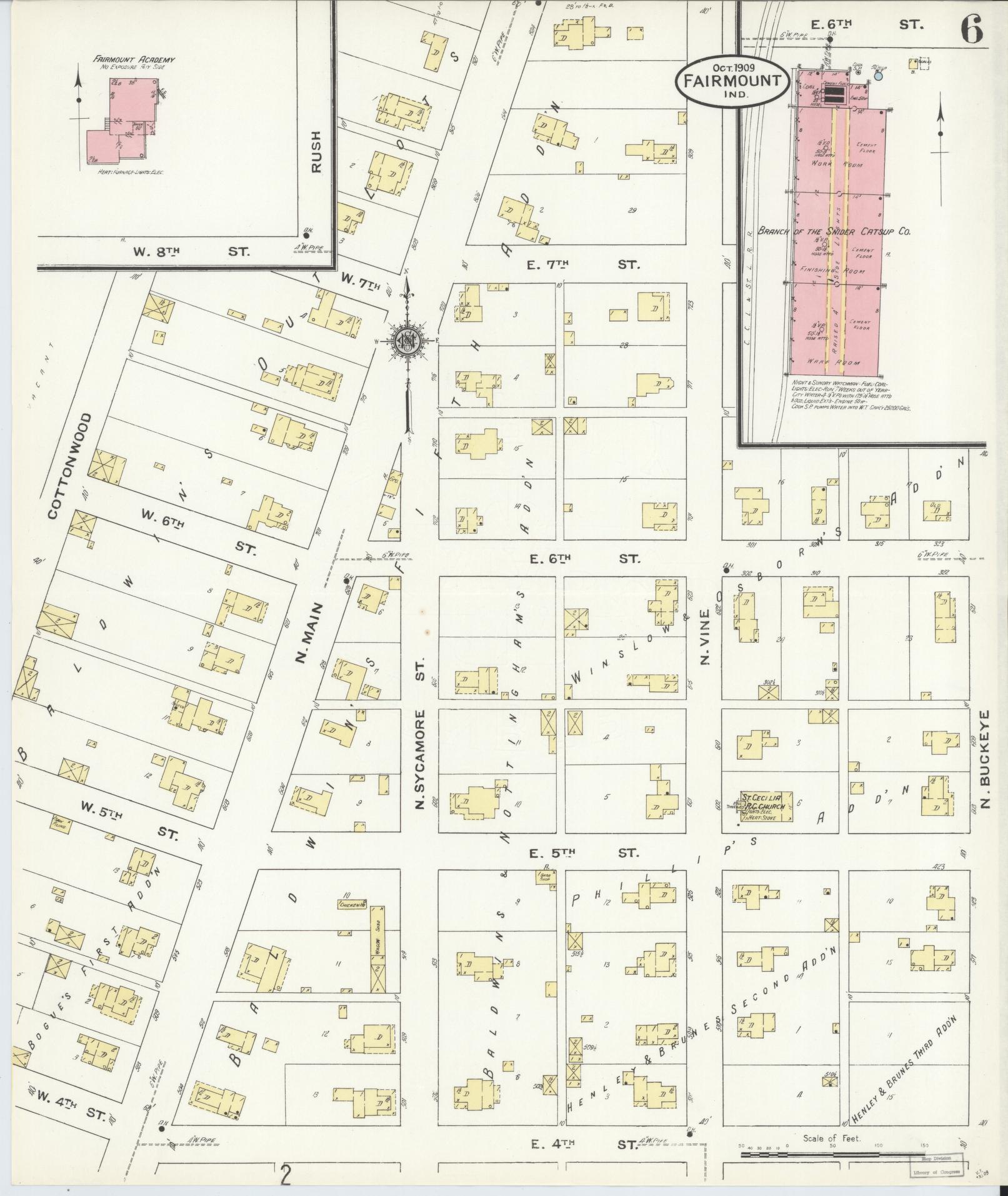 Sanborn Fire Insurance Map from Fairmount, Grant County, Indiana (1909), Sheet #0006 - Complete Map Set gallery image, historic Sanborn map, vintage wall art, Indiana Indiana