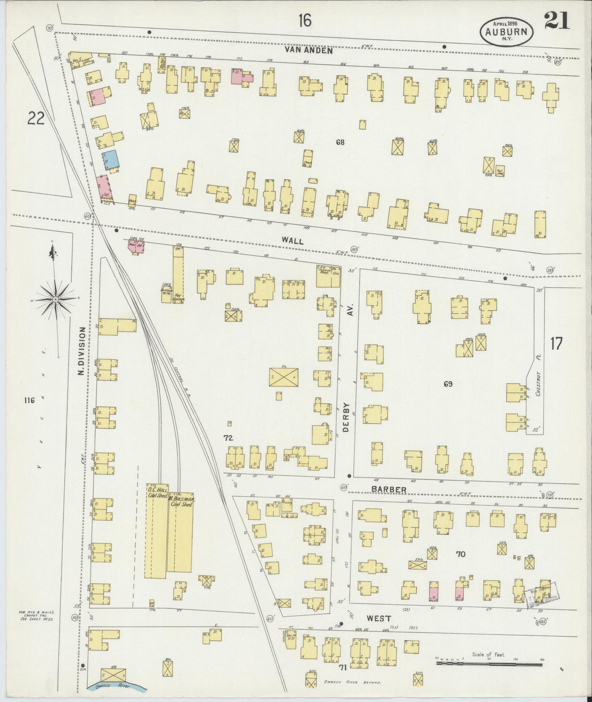 Sanborn Fire Insurance Map from Auburn, Cayuga County, New York (1898), Sheet #0021 - Historic Sanborn Fire Insurance Map Print, vintage old map wall art, antique decor, genealogy gift, New York New York map