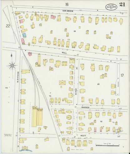 Sanborn Fire Insurance Map from Auburn, Cayuga County, New York (1898), Sheet #0021 - Historic Sanborn Fire Insurance Map Print, vintage old map wall art, antique decor, genealogy gift, New York New York map