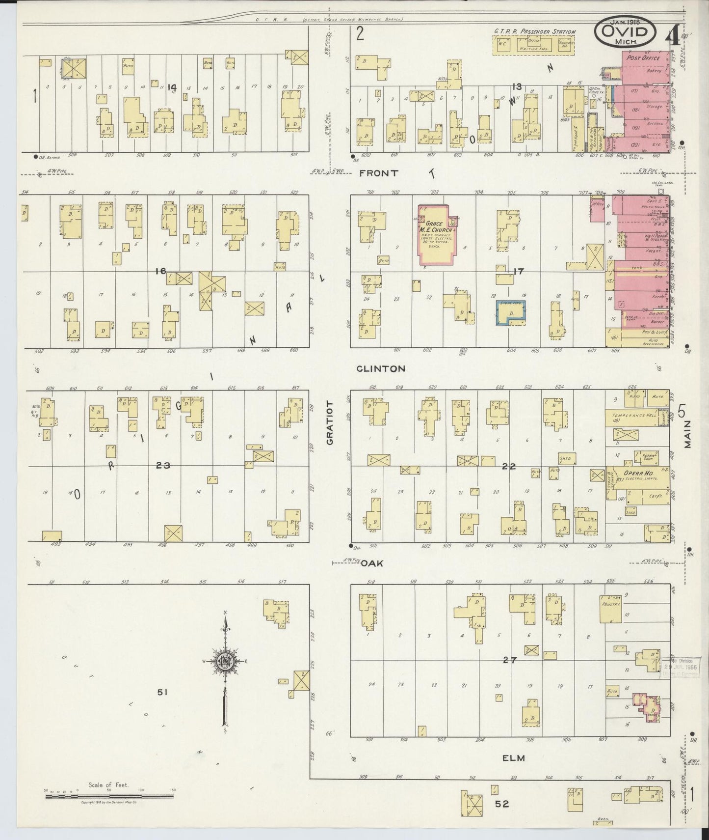 Sanborn Fire Insurance Map from Ovid, Clinton County, Michigan (1918), Sheet #0004 - Complete Map Set gallery image, historic Sanborn map, vintage wall art, Michigan Michigan