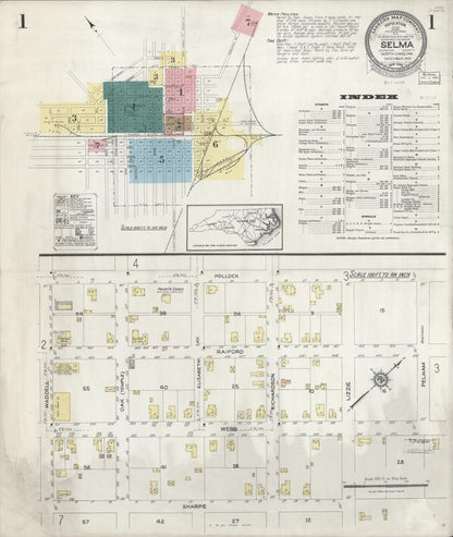 Sanborn Fire Insurance Map from Selma, Johnston County, North Carolina (1923), Sheet #0001 - Historic Sanborn Fire Insurance Map Print, vintage old map wall art, antique decor, genealogy gift, North Carolina North Carolina map