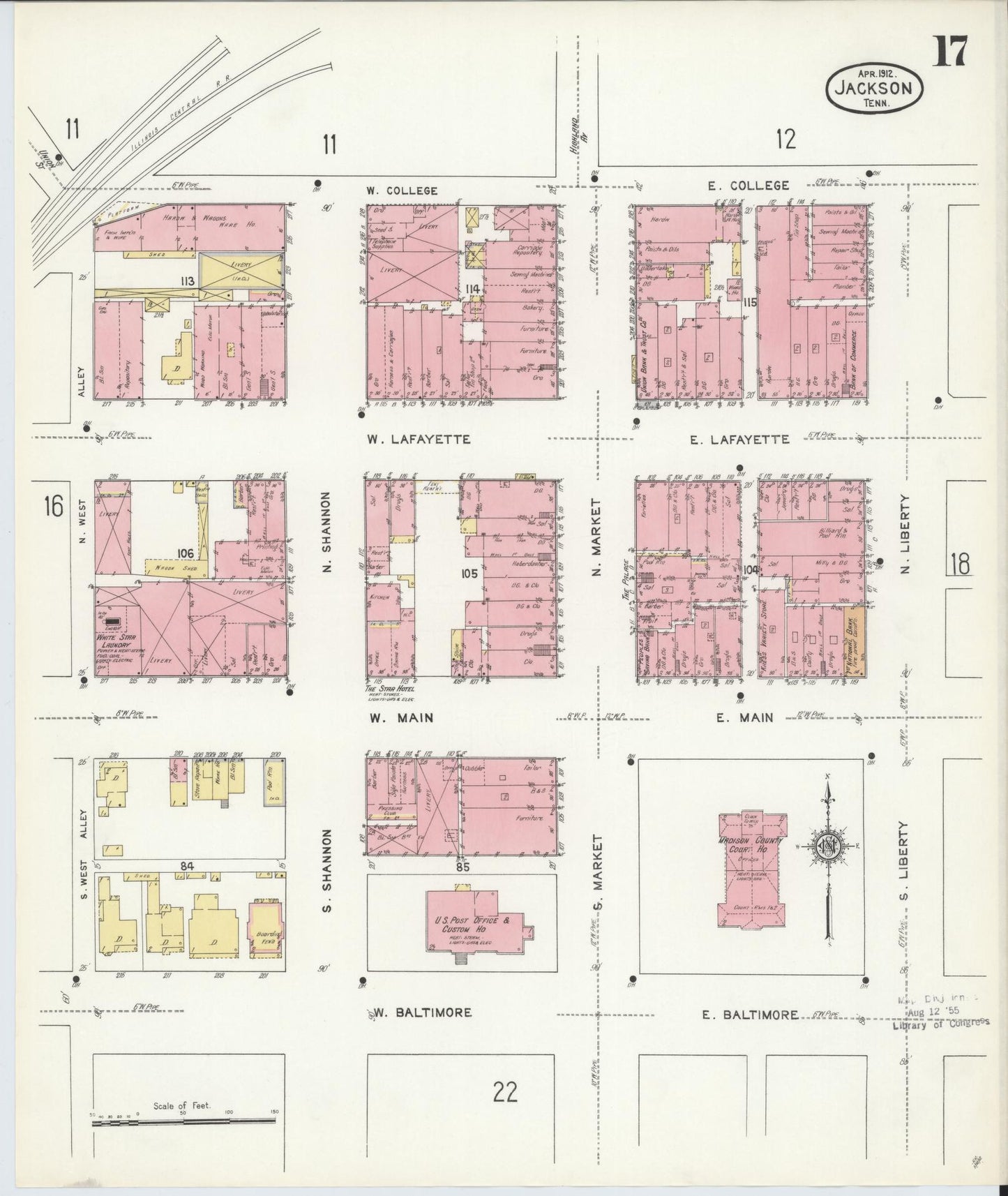 Sanborn Fire Insurance Map from Jackson, Madison County, Tennessee (1912), Sheet #0017 - Complete Map Set gallery image, historic Sanborn map, vintage wall art, Tennessee Tennessee