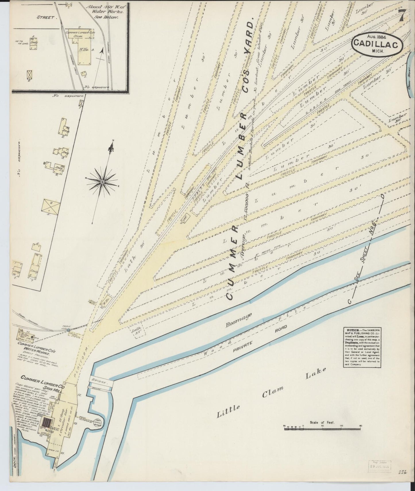 Sanborn Fire Insurance Map from Cadillac, Wexford County, Michigan (1884), Sheet #0007 - Historic Sanborn Fire Insurance Map Print, vintage old map wall art, antique decor, genealogy gift, Michigan Michigan map