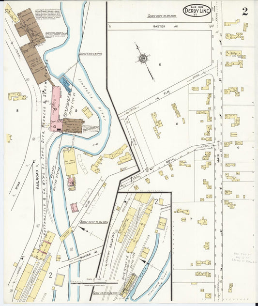 Sanborn Fire Insurance Map from Derby Line, Orleans County, Vermont (1919), Sheet #0002 - Historic Sanborn Fire Insurance Map Print, vintage old map wall art, antique decor, genealogy gift, Vermont Vermont map