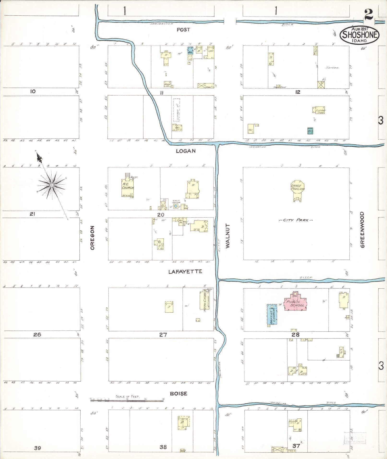 Sanborn Fire Insurance Map from Shoshone, Lincoln County, Idaho (1897), Sheet #0002 - Complete Map Set gallery image, historic Sanborn map, vintage wall art, Idaho Idaho