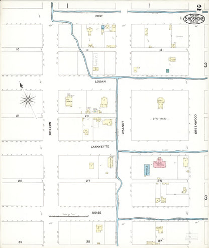 Sanborn Fire Insurance Map from Shoshone, Lincoln County, Idaho (1897), Sheet #0002 - Complete Map Set gallery image, historic Sanborn map, vintage wall art, Idaho Idaho