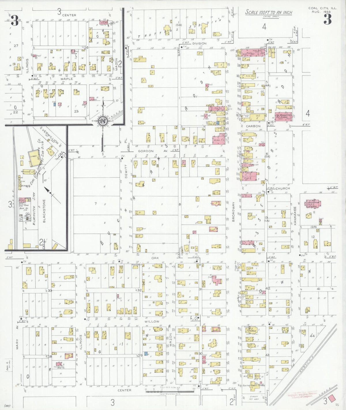Sanborn Fire Insurance Map from Coal City, Grundy County, Illinois (1933), Sheet #0003 - Historic Sanborn Fire Insurance Map Print, vintage old map wall art, antique decor, genealogy gift, Illinois Illinois map