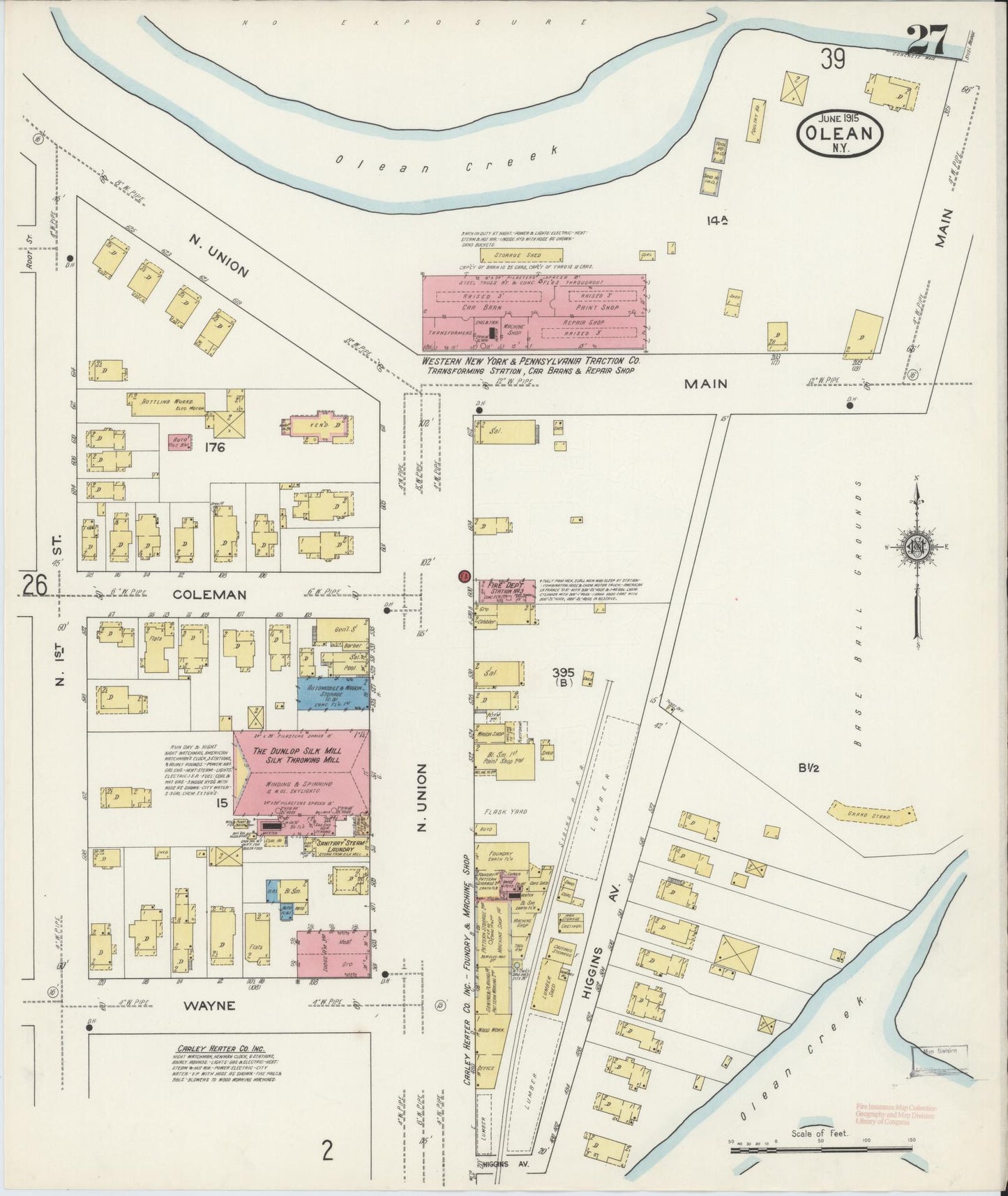 Sanborn Fire Insurance Map from Olean, Cattaraugus County, New York (1915), Sheet #0027 - Complete Map Set gallery image, historic Sanborn map, vintage wall art, New York New York