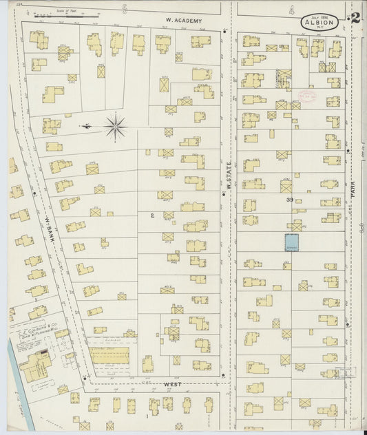 Sanborn Fire Insurance Map from Albion, Orleans County, New York (1894), Sheet #0002 - Historic Sanborn Fire Insurance Map Print, vintage old map wall art, antique decor, genealogy gift, New York New York map