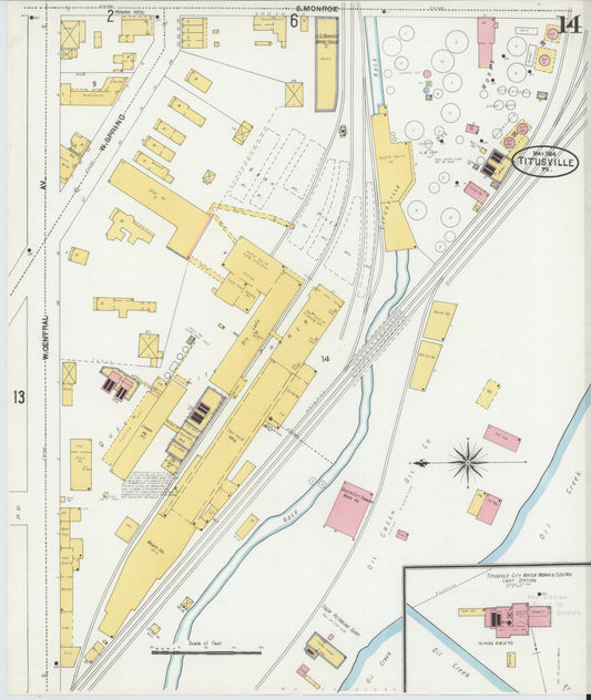 Sanborn Fire Insurance Map from Titusville, Crawford County, Pennsylvania (1904), Sheet #0014 - Historic Sanborn Fire Insurance Map Print, vintage old map wall art, antique decor, genealogy gift, Pennsylvania Pennsylvania map