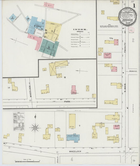 Sanborn Fire Insurance Map from Hanover, Grafton County, New Hampshire (1894), Sheet #0001 - Complete Map Set gallery image, historic Sanborn map, vintage wall art, New Hampshire New Hampshire