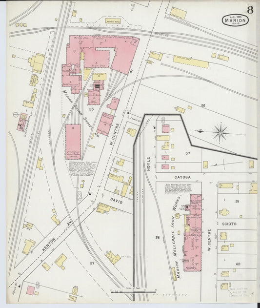 Sanborn Fire Insurance Map from Marion, Marion County, Ohio (1895), Sheet #0008 - Historic Sanborn Fire Insurance Map Print, vintage old map wall art, antique decor, genealogy gift, Ohio Ohio map