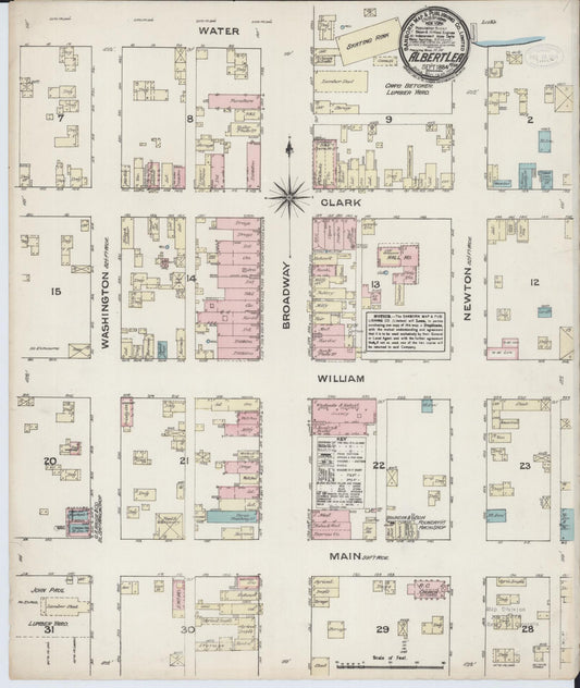 Sanborn Fire Insurance Map from Albert Lea, Freeborn County, Minnesota (1884), Sheet #0001 - Historic Sanborn Fire Insurance Map Print, vintage old map wall art, antique decor, genealogy gift, Minnesota Minnesota map