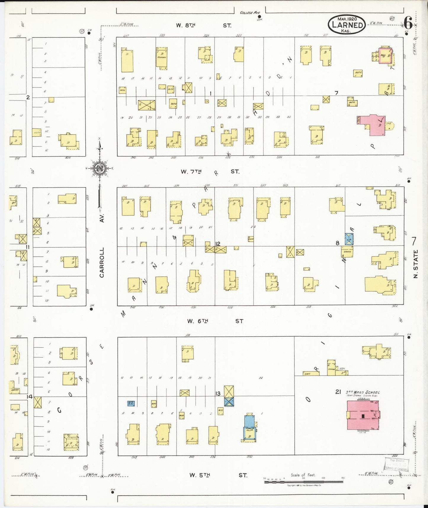 Sanborn Fire Insurance Map from Larned, Pawnee County, Kansas (1920), Sheet #0006 - Complete Map Set gallery image, historic Sanborn map, vintage wall art, Kansas Kansas