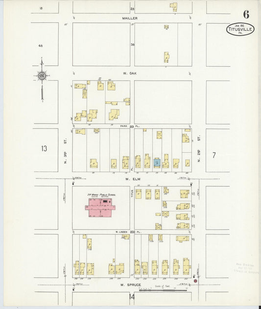 Sanborn Fire Insurance Map from Titusville, Crawford County, Pennsylvania (1912), Sheet #0006 - Historic Sanborn Fire Insurance Map Print, vintage old map wall art, antique decor, genealogy gift, Pennsylvania Pennsylvania map