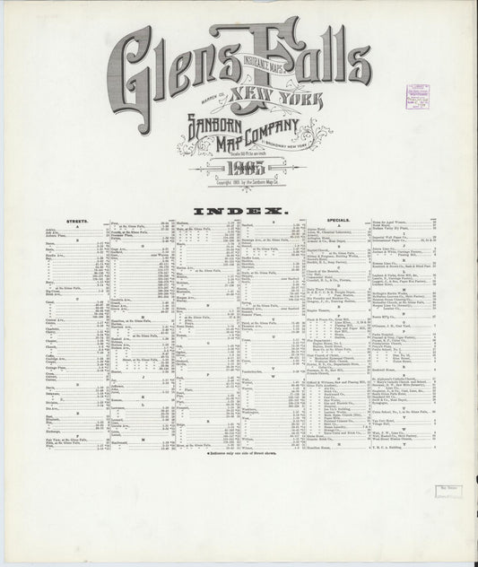 Sanborn Fire Insurance Map from Glens Falls, Warren County, New York (1905), Sheet #0001 - Historic Sanborn Fire Insurance Map Print, vintage old map wall art, antique decor, genealogy gift, New York New York map