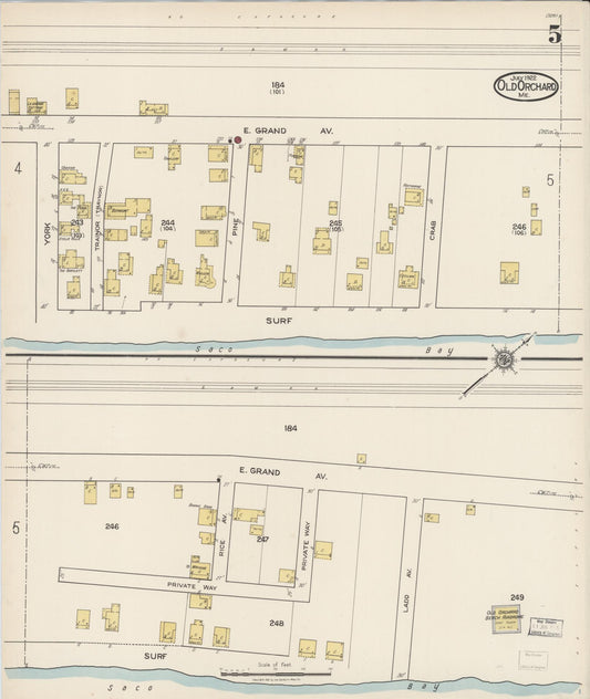 Sanborn Fire Insurance Map from Old Orchard, York County, Maine (1922), Sheet #0005 - Historic Sanborn Fire Insurance Map Print, vintage old map wall art, antique decor, genealogy gift, Maine Maine map