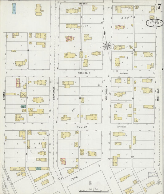 Sanborn Fire Insurance Map from De Pere, Brown County, Wisconsin (1895), Sheet #0007 - Historic Sanborn Fire Insurance Map Print, vintage old map wall art, antique decor, genealogy gift, Wisconsin Wisconsin map