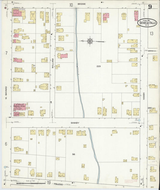 Sanborn Fire Insurance Map from Seneca Falls, Seneca County, New York (1916), Sheet #0009 - Historic Sanborn Fire Insurance Map Print, vintage old map wall art, antique decor, genealogy gift, New York New York map