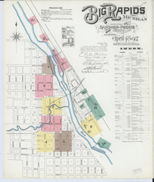 Sanborn Fire Insurance Map from Big Rapids, Mecosta County, Michigan. (1892) – Historic Sanborn Fire Insurance Map Print