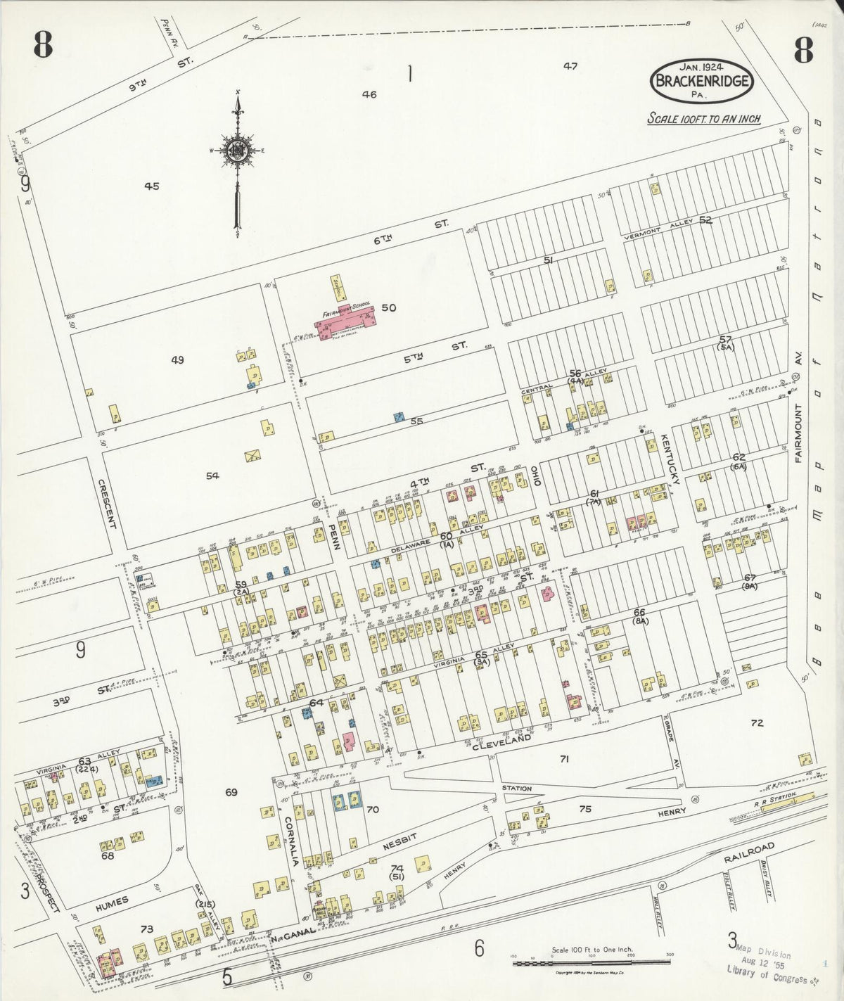 Sanborn Fire Insurance Map from Brackenridge, Allegheny County, Pennsylvania (1924), Sheet #0008 - Complete Map Set gallery image, historic Sanborn map, vintage wall art, Pennsylvania Pennsylvania